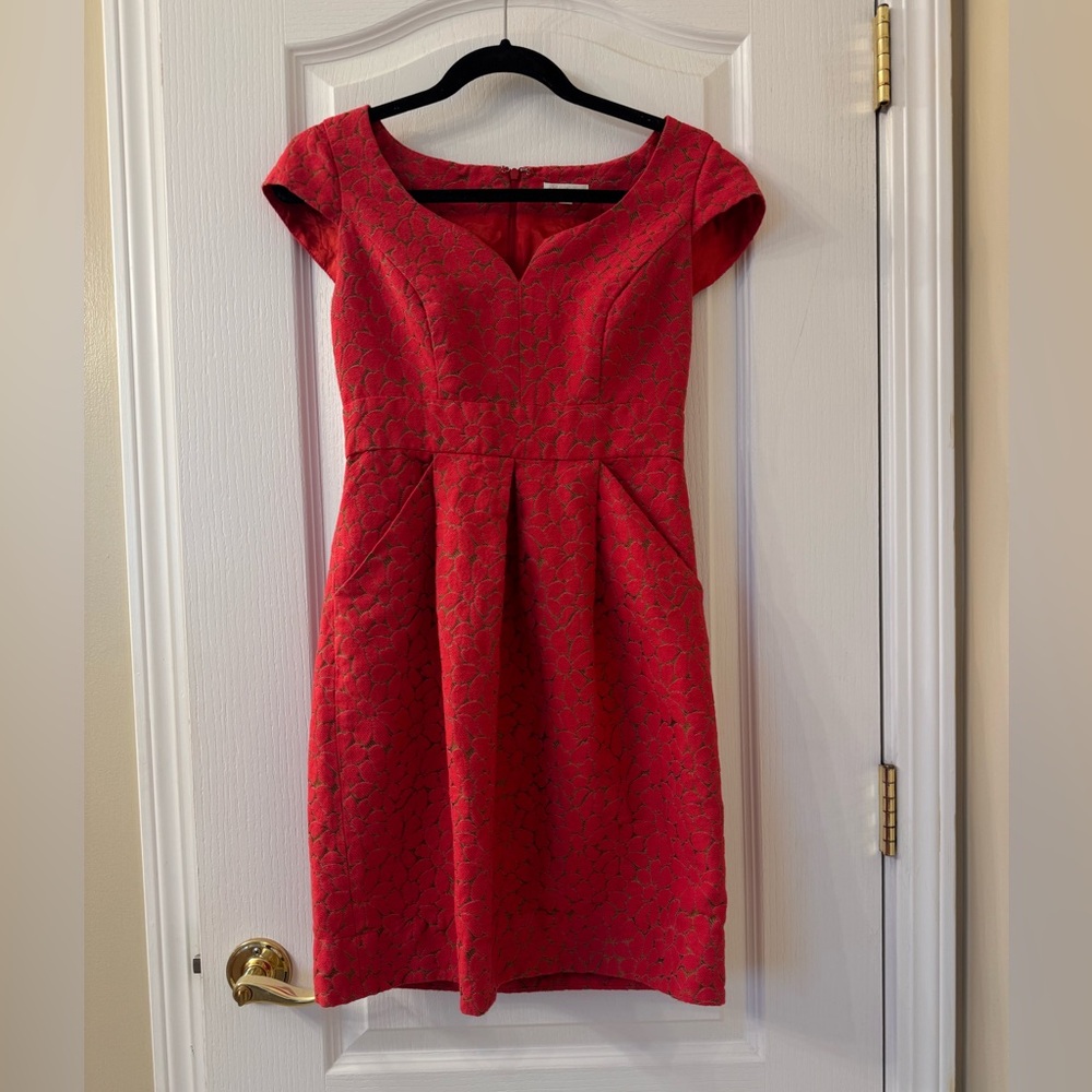 Shoshanna Red Textured Fit & Flare Dress – Size 4 – Pockets